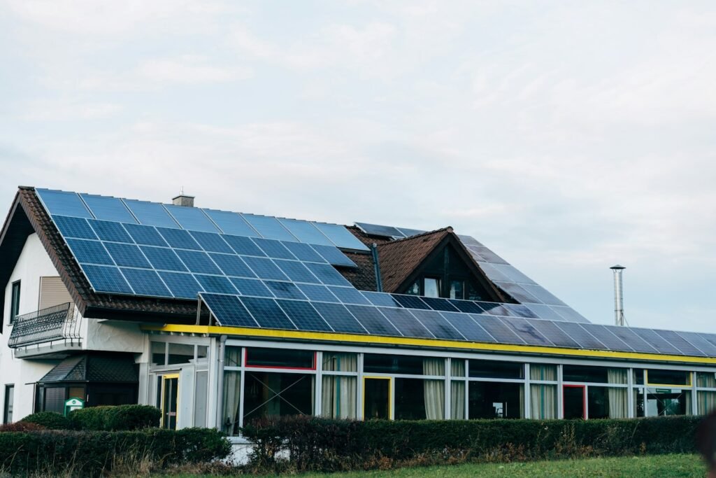 Home with a full rooftop solar array
